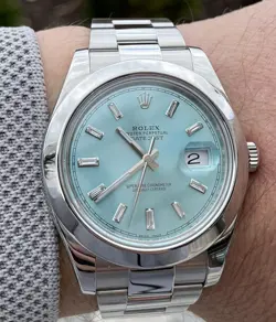 ROLEX 41MM DATEJUST 116300 CUSTOM GLACIER BLUE DIAMOND DIAL 4 PLATINUM 228206