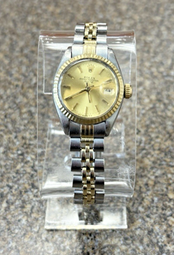 LADIES ROLEX TWO-TONE DATE WATCH GOLD YELLOW DIAL SOLD FOR PARTS.