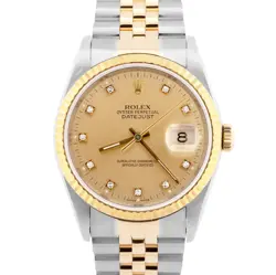 MINT 1990 ROLEX DATEJUST 36MM FACTORY DIAMOND CHAMPAGNE JUBILEE 18K WATCH 16233