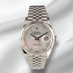 ROLEX DATEJUST 36MM 18K WG STEEL FLUTED JUBILEE WHITE DIAMOND DIAL WATCH 126234