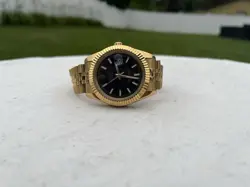 ROLEX MENS DATEJUST 16233 BLACK DIAL 18K GOLD STEEL WATCH