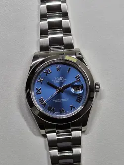 ROLEX DATEJUST II 41MM AZZURRO BLUE ROMAN STAINLESS STEEL WATCH 116300