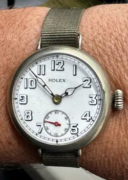RARE 1920'S ROLEX CASE ENAMEL DIAL TRIPLE SIGNED MANUAL WIND MEN'S WATCH RUNS
