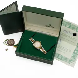 LADIES ROLEX OP DATEJUST TWO-TONE 69173 TAPESTRY DIAL 26MM FULL SET #W171132-1