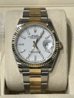2025 ROLEX 126233 DATEJUST 36MM TWO-TONE YELLOW GOLD OYSTERSTEEL WHITE DIAL