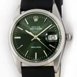 VINTAGE ROLEX OYSTERDATE PRECISION 6694 GREEN DIAL MEN 34MM STEEL MEN WATCH