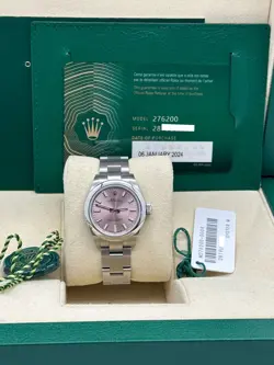 2024 ROLEX LADIES OYSTER PERPETUAL 276200 28MM PINK DIAL STAINLESS BOX PAPER