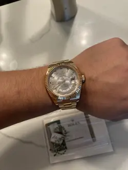 ROLEX SKY-DWELLER 42MM SUNDUST ROMAN DIAL ROSE GOLD WATCH 326935  PAPERS