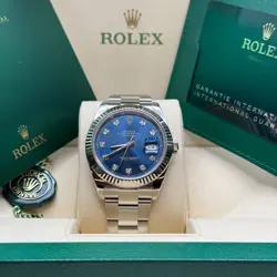 ROLEX DATEJUST 41 2020 BLUE DIAMOND DIAL FLUTED BEZEL STAINLESS STEEL OYSTER