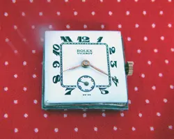 1950's ROLEX 27MM x 37MM RECTANGULAR GOLD PLATED FANCY CASE WHITE DIAL SERVICED