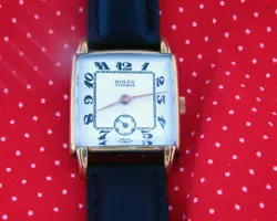1950's ROLEX 27MM x 37MM RECTANGULAR GOLD PLATED FANCY CASE WHITE DIAL SERVICED