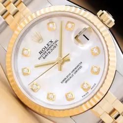 ROLEX MIDSIZE DATEJUST 68273 MOTHER OF PEARL DIAMOND DIAL 18K GOLD STEEL WATCH