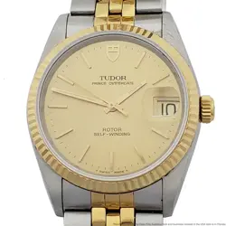 ROLEX TUDOR PRINCE OYSTERDATE 18K GOLD SS MENS WATCH BOX PAPERS