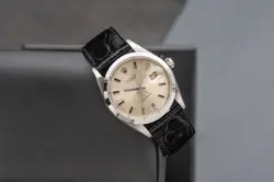 VINTAGE ROLEX OYSTERDATE SILVER DIAL REF 6694 MANUAL WIND 34MM ON BLACK STRAP