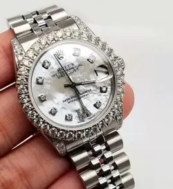 ??ROLEX DATEJUST 31MM 2.95CT DIAMOND 14KBEZEL/LUGS/WHITE MOP ROMAN VI DIAL WATCH