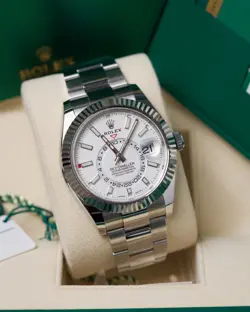 ROLEX SKY-DWELLER 326934 42?MM WHITE GOLD & STEEL WHITE DIAL 2017 FULL SET