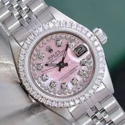 ROLEX LADIES DATEJUST STEEL PINK MOTHER OF PEARL DIAMOND DIAL & BEZEL JUBILEE