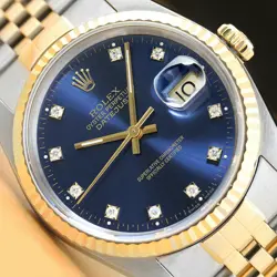AUTHENTIC ROLEX MENS DATEJUST 16233 TWO-TONE FACTORY DIAMOND DIAL WATCH