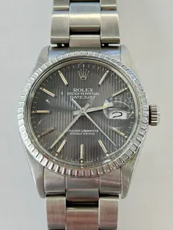 1986 ROLEX OP DATEJUST GRAY TAPESTRY DIAL 36MM AUTOMATIC WATCH 16030 BOX & PAPER