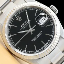 ROLEX MENS DATEJUST 16234 BLACK DIAL 18K WHITE GOLD & STAINLESS STEEL WATCH