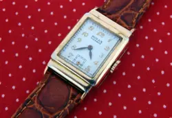 1950's ROLEX 21.4MMX37MM GOLD PLATED RECTANGULAR FANCY CASE WHITE DIAL SERVICED