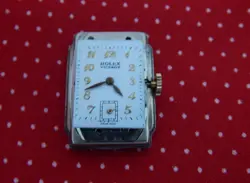 1950's ROLEX 21.4MMX37MM GOLD PLATED RECTANGULAR FANCY CASE WHITE DIAL SERVICED