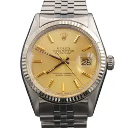MENS ROLEX DATEJUST STAINLESS STEEL WATCH 18K WHITE GOLD BEZEL GOLD DIAL 16014
