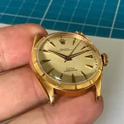 ? ROLEX OYSTER PERPETUAL 6085 CHRONOMETER HONNEYCOMB RED 18K ROSE BUBBLEBACK