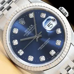 MENS ROLEX DATEJUST 16234 FACTORY BLUE DIAMOND DIAL 18K WHITE GOLD & STEEL WATCH