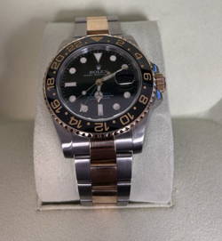 ROLEX GMT-MASTER II BLACK CERAMIC TWO-TONE 18K GOLD STEEL 40MM WATCH 116713