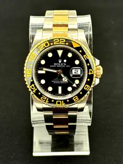 ROLEX GMT-MASTER II BLACK CERAMIC TWO-TONE 18K GOLD STEEL 40MM WATCH 116713