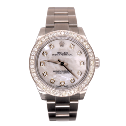 ROLEX 31MM OYSTER PERPETUAL 2CT DIAMONDS WHITE PEARL DIAL STEEL WATCH 177200