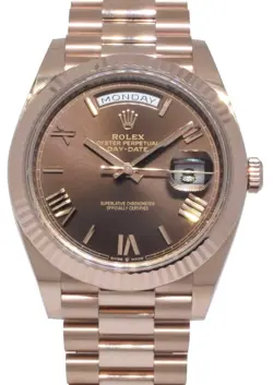NOS ROLEX DAY-DATE 40 18K ROSE GOLD CHOCOLATE ROMAN MENS WATCH B/P '21 228235