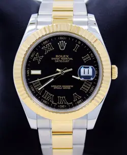 ROLEX DATEJUST II 116333 TWO TONE 18K YELLOW GOLD SS BLACK DIAL ROMAN MINT PAPER