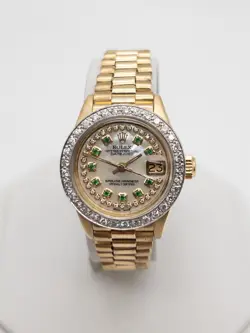 $30000 ROLEX DATEJUST PRESIDENT 2CT EMERALD DIAMOND LADIES 18K YELLOW GOLD WATCH