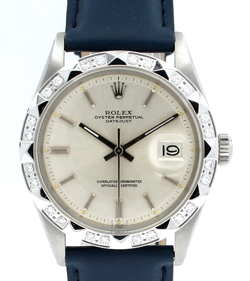 MEN VINTAGE ROLEX OYSTER PERPETUAL DATEJUST 36MM SILVER DIAL DIAMOND WHITE GOLD