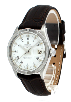 Men VINTAGE Rolex Oyster Perpetual Date Stainless Steel White Roman Buckley 34mm