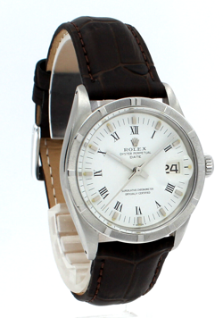 Men VINTAGE Rolex Oyster Perpetual Date Stainless Steel White Roman Buckley 34mm