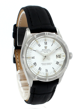 Men VINTAGE Rolex Oyster Perpetual Date Stainless Steel White Roman Buckley 34mm