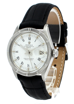 Men VINTAGE Rolex Oyster Perpetual Date Stainless Steel White Roman Buckley 34mm