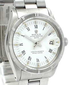 Men VINTAGE Rolex Oyster Perpetual Date Stainless Steel White Roman Buckley 34mm