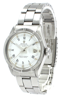 Men VINTAGE Rolex Oyster Perpetual Date Stainless Steel White Roman Buckley 34mm