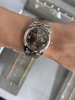 ROLEX DATEJUST 36 STEEL ROSE GOLD SLATE DIAMOND DIAL 2001 WATCH 126201 BOX CARD