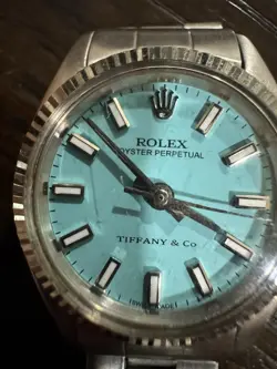 VINTAGE ROLEX TIFFANY & CO BLUE OYSTER PERPETUAL LADIES WATCH