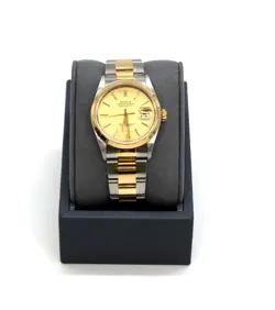 ROLEX DATEJUST 16203 CHAMPAGNE TAPESTRY 2-TONE 18K & STAINLESS WRISTWATCH - 36MM