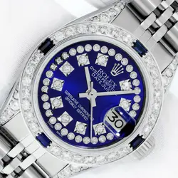 ROLEX LADIES DATEJUST STAINLESS STEEL BLUE DIAMOND DIAL - DIAMOND SAPPHIRE WATCH
