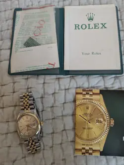 MENS ROLEX DATE 18K GOLD STAINLESS STEEL WATCH OYSTER BRACELET SILVER DIAL 15223