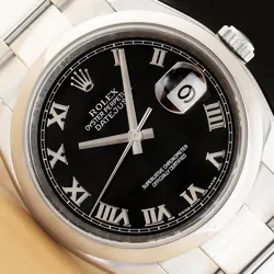 2007 ROLEX DATEJUST 116200 BLACK ROMAN DIAL STAINLESS STEEL OYSTER WATCH
