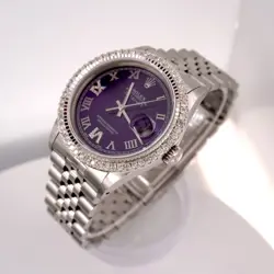 ROLEX MEN'S DATEJUST 36MM JUBILEE STEEL WATCH ICED 2.50CT DIAMONDS PURPLE DIAL