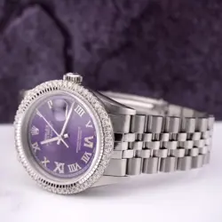Rolex Men's Datejust 36mm Jubilee Steel Watch ICED 2.50ct Diamonds Purple Dial